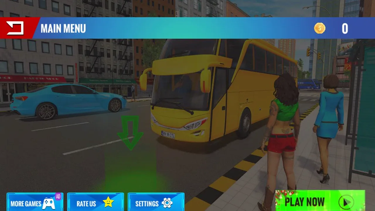 Coach bus at the city stop in the game